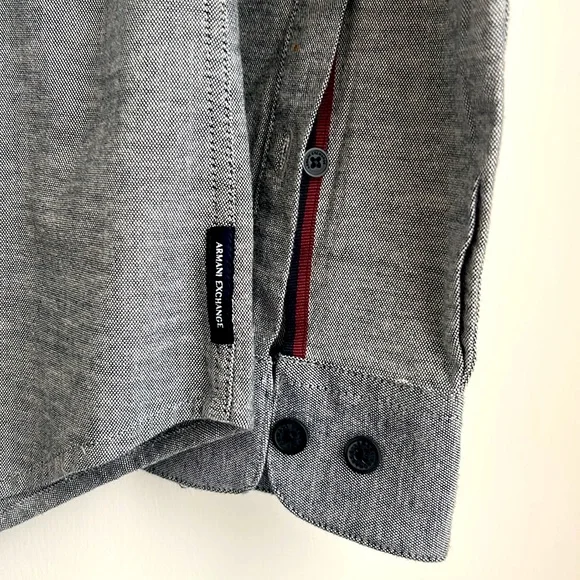 Men’s Armani Exchange Gray Slim Fit Cotton Long Sleeved Button Up Shirt - Picture 8 of 12